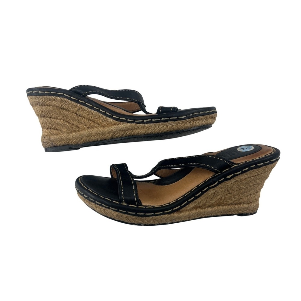 Born Women's Black Wedge Sandals Size 6 Leather‎ Upper Espadrille